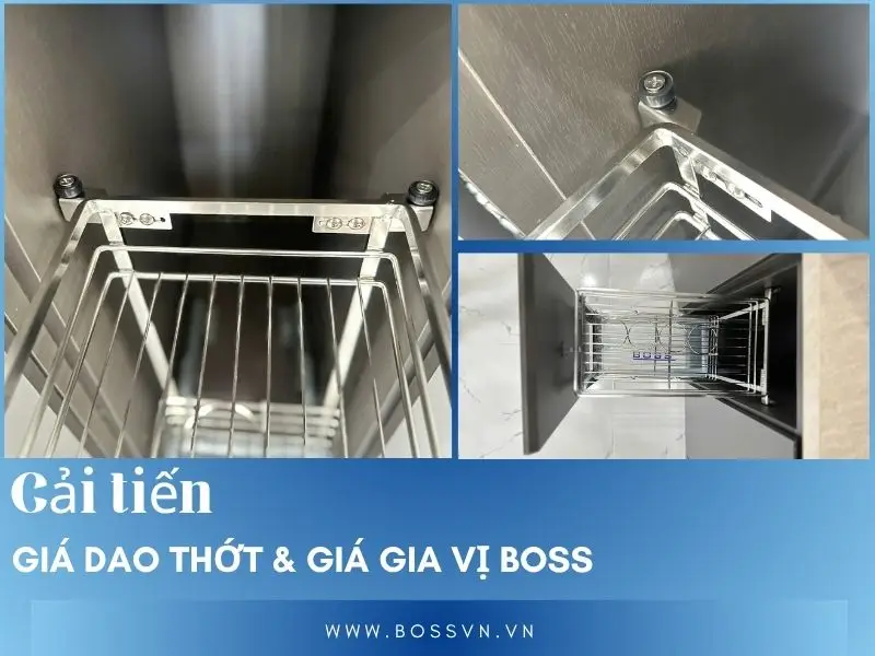 cải tiến giá dao thớt, giá gia vị Boss với hệ bánh lăn ổn định
