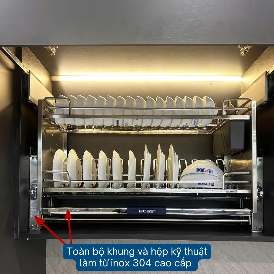 Toàn bộ khung & hộp kỹ thuật bằng inox 304