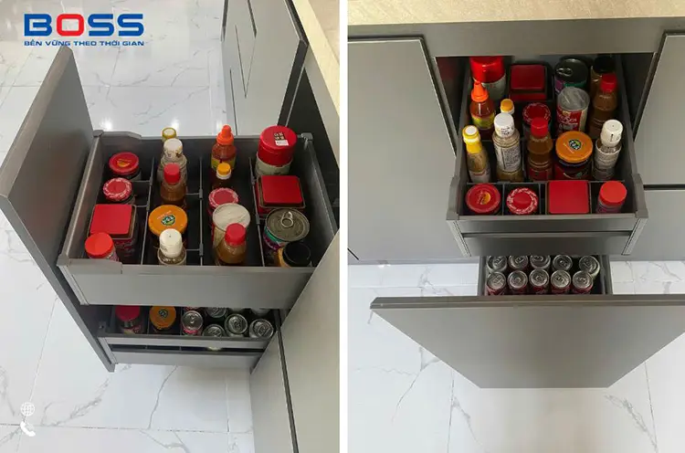 Kệ gia vị tủ bếp chia ngăn tiện dụng, tăng hiệu quả sử dụng