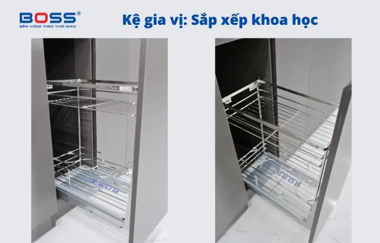 Kệ gia vị sắp xếp khoa học, dễ quan sát