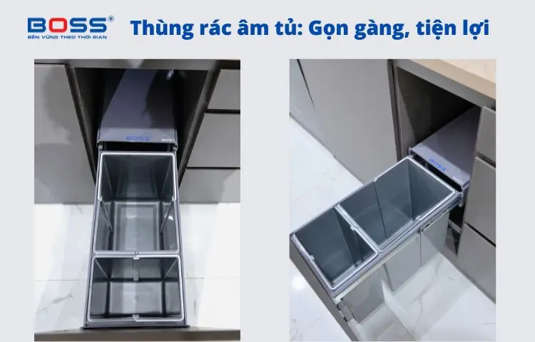 Thùng rác âm tủ gọn gàng, tiện lợi