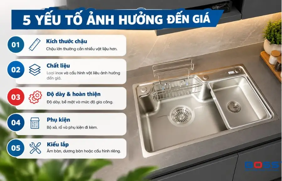 5 yếu tố ảnh hưởng đến giá bồn rửa bát 1 hố