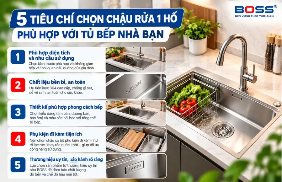 5 tiêu chí chọn chậu rửa 1 hố phù hợp với tủ bếp nhà bạn